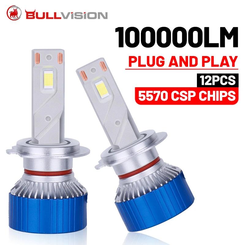 BULLVISION ڵ Ʈ, ÷  ÷ ̿, H4 LED Canbus LED, 100000LM, H7, H1, H11, H8, H9, 5570 CSP, 9005, HB3, 9006, H